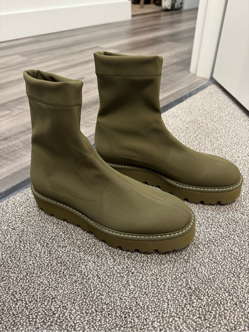 Pedro Garcia Olive Green Stretch Sock Heeled Boots